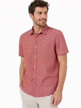 Fat Face Men’s Linen Blend Button Down Shirt Small Coral Summer Beach Casual